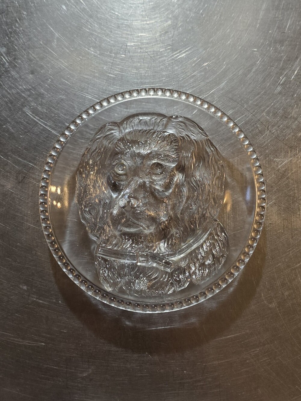 Antique 1880s EAPG Columbia Glass Findlay Dog Plate 6" Clear Pressed Glass Rare
